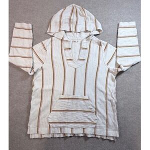Faherty Brand Women Baja Hoodie Striped Textured Pullover Cream Large L